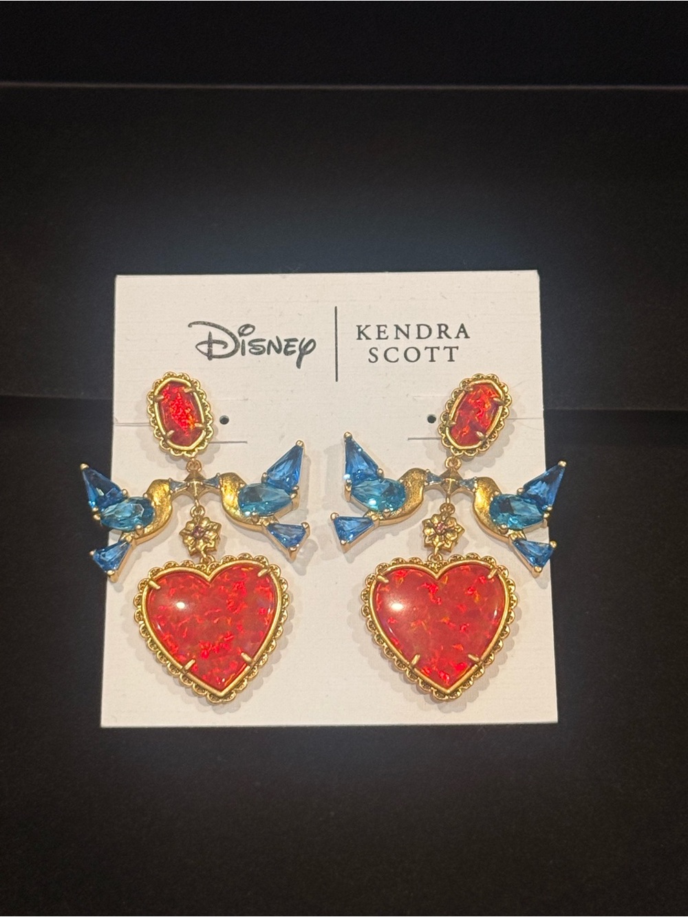 Kendra Scott & Disney Snow White Red Heart and Blue Bird Drop Earrings